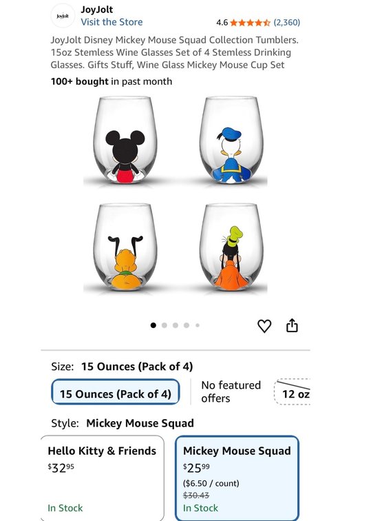 JoyJolt Disney Mickey Squad Stemless Glasses Set of 4- Est. Retail $26