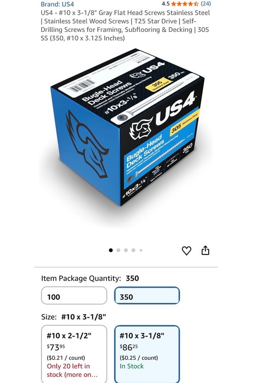 US4 #10 x 3-1/8 in Stainless Steel Deck Screws, 350 Count