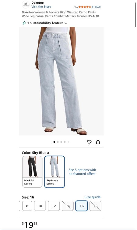 Dokotoo Women's High-Waisted Denim Cargo Pants, Size 16 - Est Retail $20