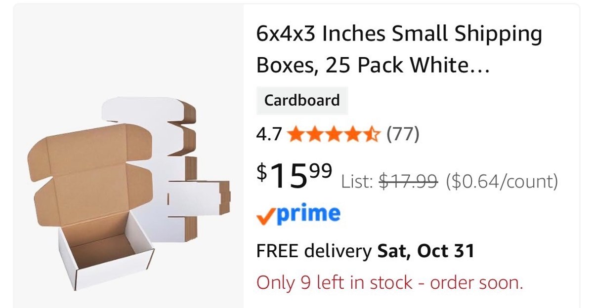 25-Pack White Shipping Boxes 6x4x3 In - Est. Retail $17.99