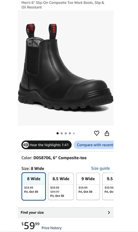 Men's 6" Slip-On Composite Toe Work Boots, Size 8 Wide- Est. Retail $59.99