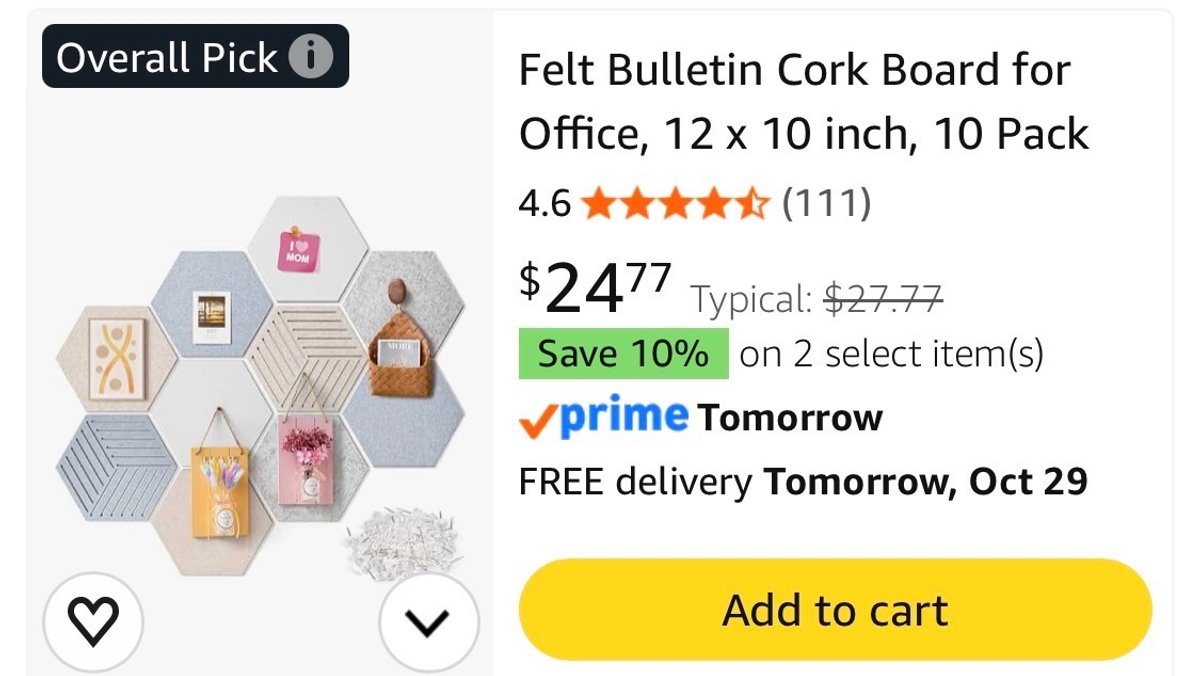 Hexagonal Felt Bulletin Board Tiles, 10 Pack - Est. Retail $25