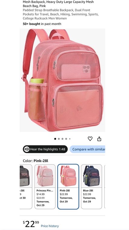 Pink Mesh Backpack 28L - Est. Retail $22.99