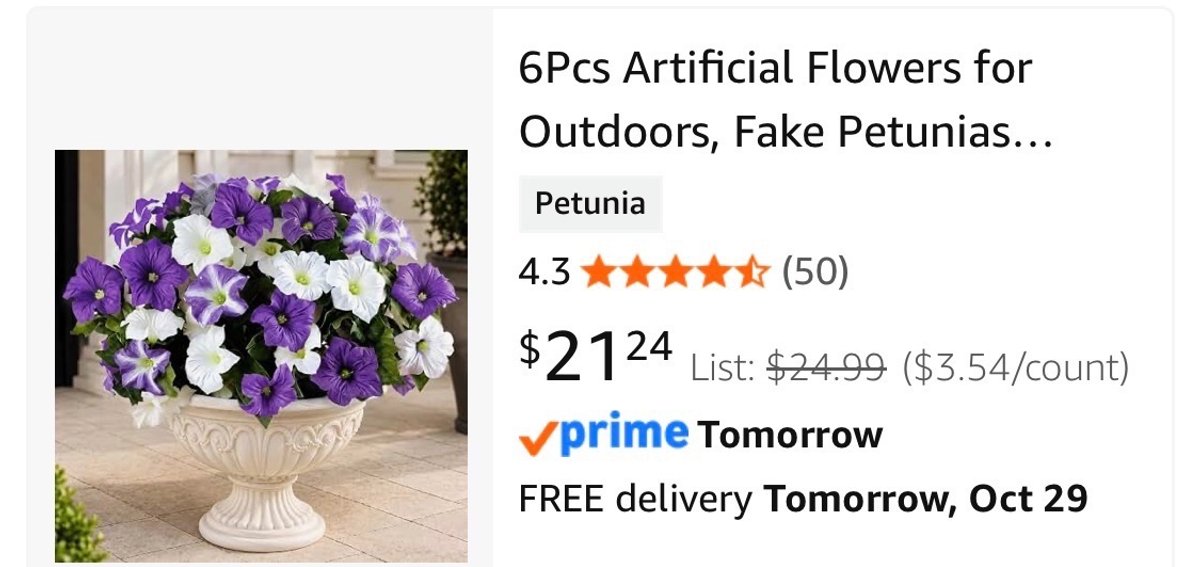 6-Piece Artificial Petunia Flowers - Est. Retail $24.99