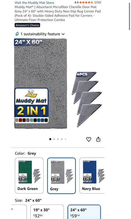 Muddy Mat Chenille Mat 24" x 60" & Corner Pads- Est. Retail $59.14