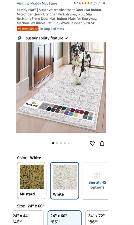 Muddy Mat White Chenille Runner Rug 24" x 60"- Est. Retail $65