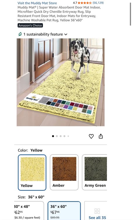 Muddy Mat Yellow Chenille Door Mat, 36" x 60"- Est Retail $70