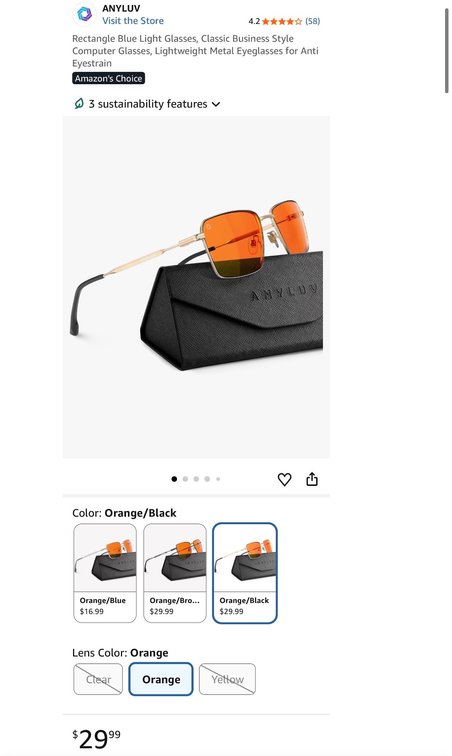 ANYLUV Rectangle Blue Light Glasses- Est. Retail $29.99