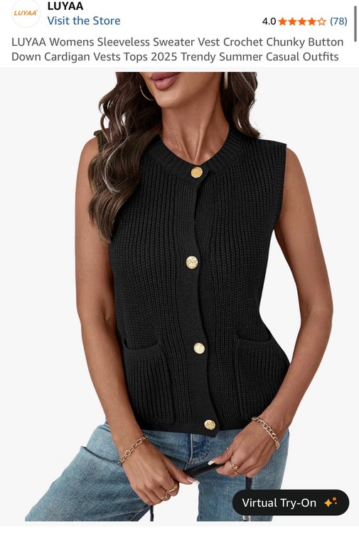 LUYAA Women's Sleeveless Button-Down Sweater Vest, Size S- Est. Retail $16.99