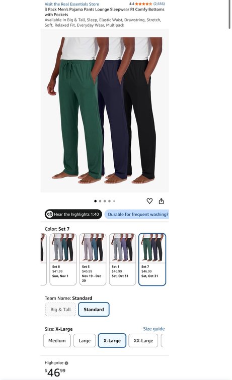 Real Essentials 3-Pack Men's Pajama Pants, XL- Est. Retail $46.99