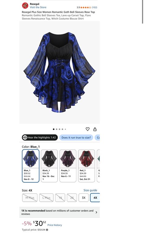 Rosegal Plus Size Bell Sleeves Rose Top, Size 4X- Est. Retail $32.24