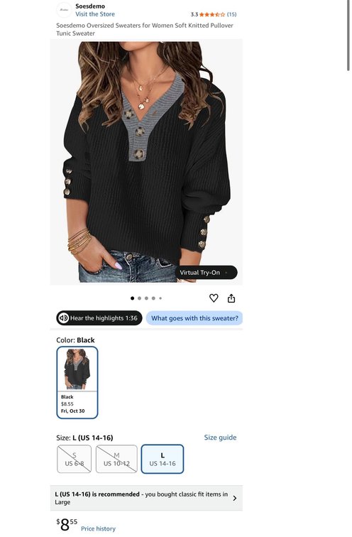 Soesdemo Knitted Pullover Tunic Sweater, Size L - Est. Retail $8.55