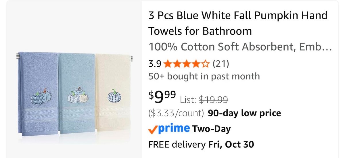 3-Piece Fall Pumpkin Hand Towels - Est. Retail $19.99