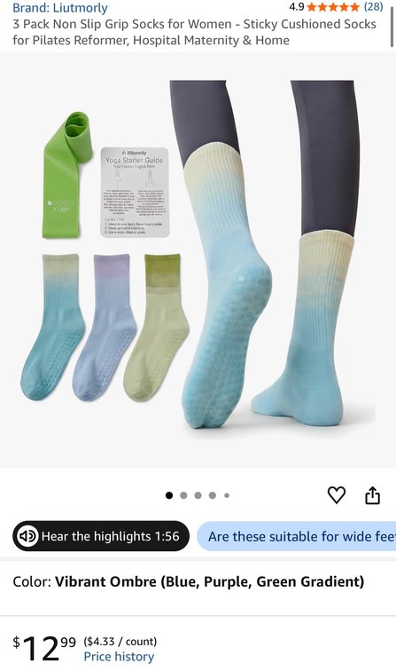 Liutmorly 3-Pack Ombre Grip Socks with Resistance Band- Est. Retail $12.99