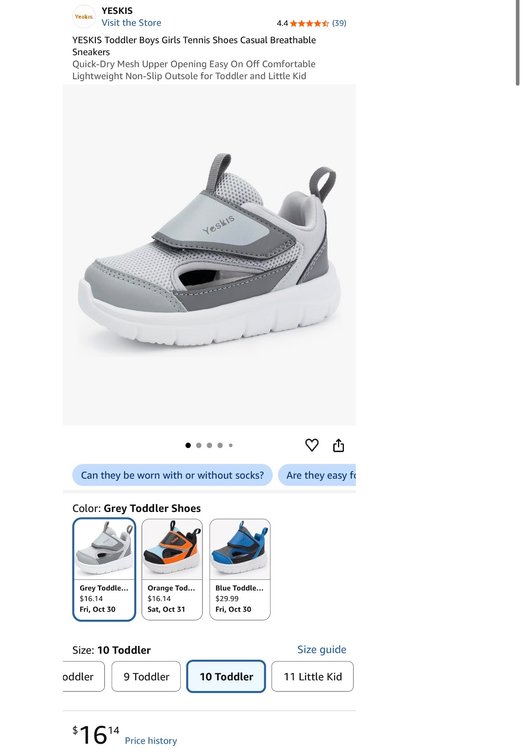 YESKIS Grey Toddler Sneakers- Est. Retail $16.99
