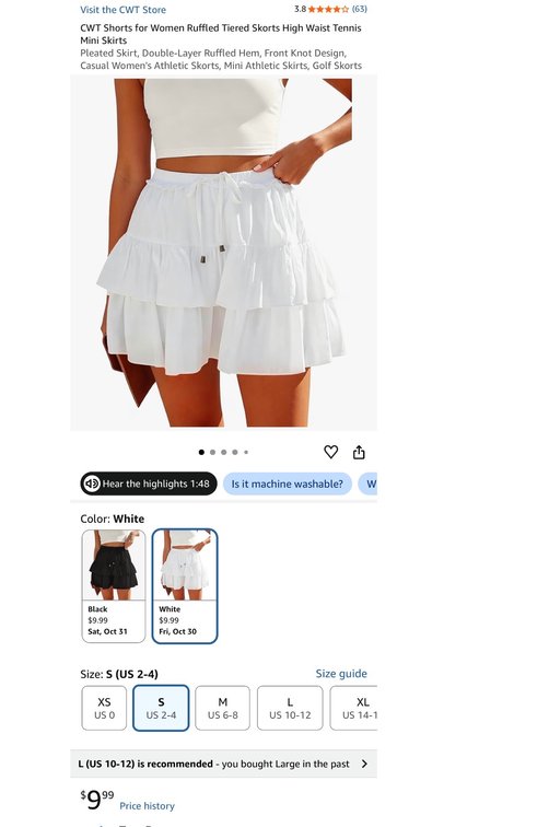 CWT Women's Ruffled Tiered Skort, Size S- Est. Retail $9.99