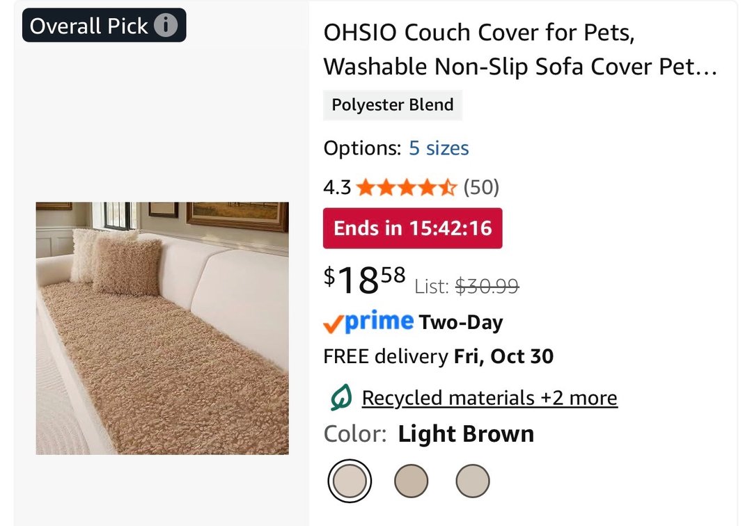 OHSIO Pet Couch Cover, Light Brown- Est. Retail $30.99