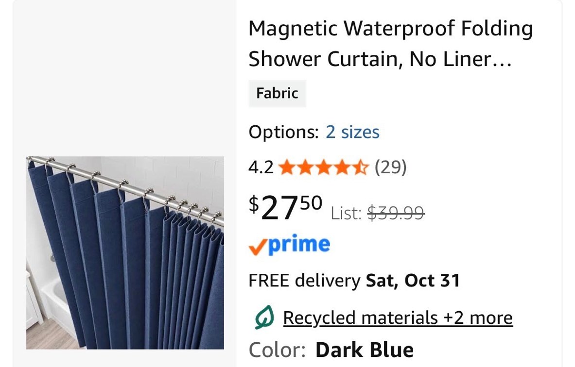 Magnetic Waterproof Folding Shower Curtain, Dark Blue - Est. Retail $39.99