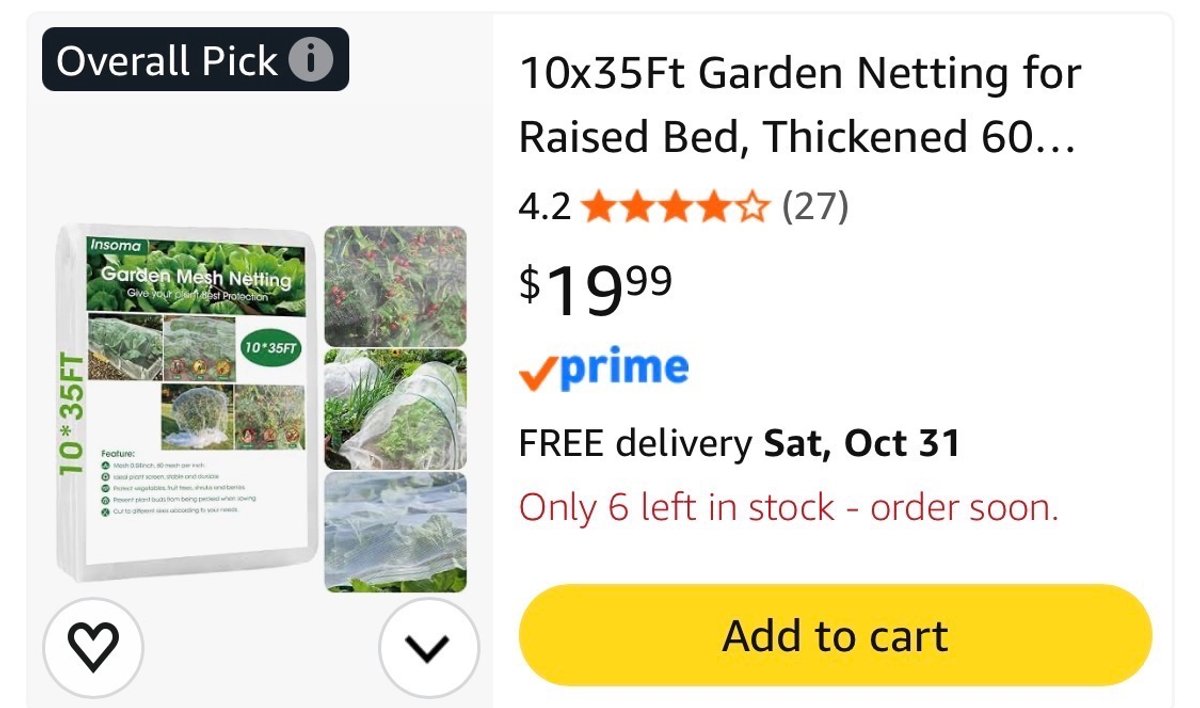 Insoma Garden Mesh Netting, 10 x 35 Ft- Est. Retail $19.99