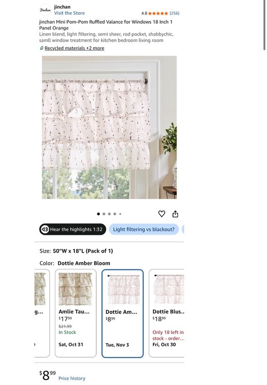 jinchan Mini Pom-Pom Ruffled Window Valance- Est. Retail $8.99