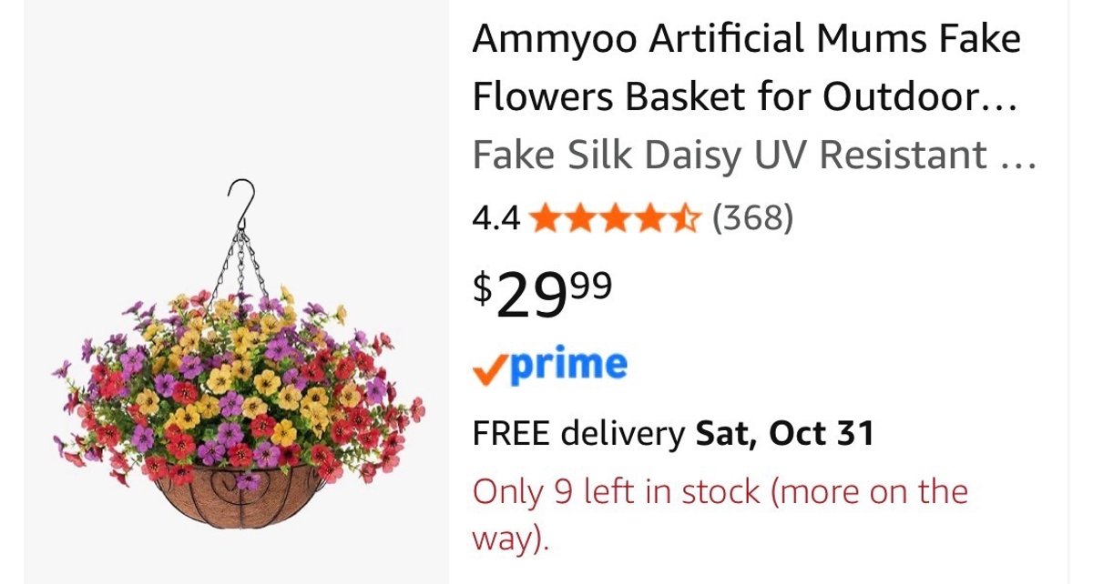 Artificial Mums Hanging Flower Basket - Est. Retail $29.99