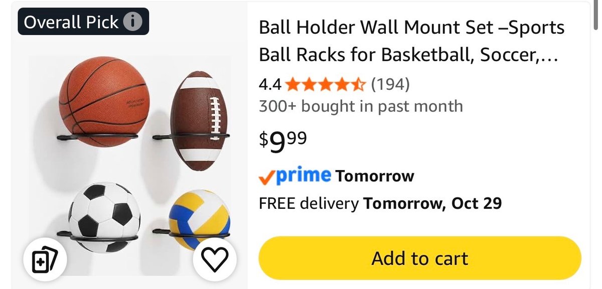 Set of 4 Wall Mount Sports Ball Racks - Est. Retail $9.99