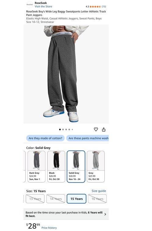 RoseSeek Boy's Wide Leg Sweatpants Size 15 Years - Est. Retail $28.99