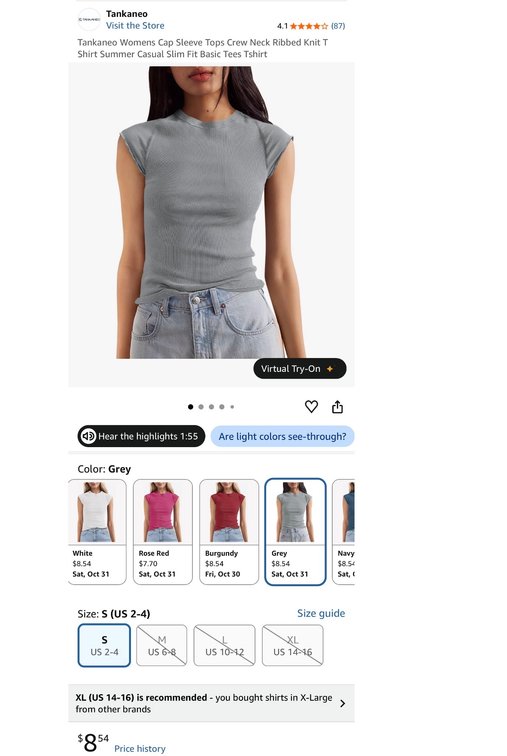 Tankaneo Women's Cap Sleeve Ribbed Knit T-Shirt, Grey, Size S- Est. Retail $8
