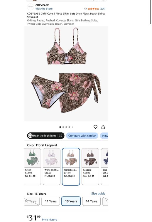 Girls' 3-Piece Bikini Set with Cover-Up Skirt- Est. Retail $31.99
