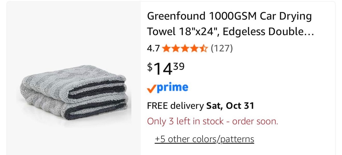Greenfound 1000GSM Car Drying Towel, 18"x24"- Est. Retail $14.39
