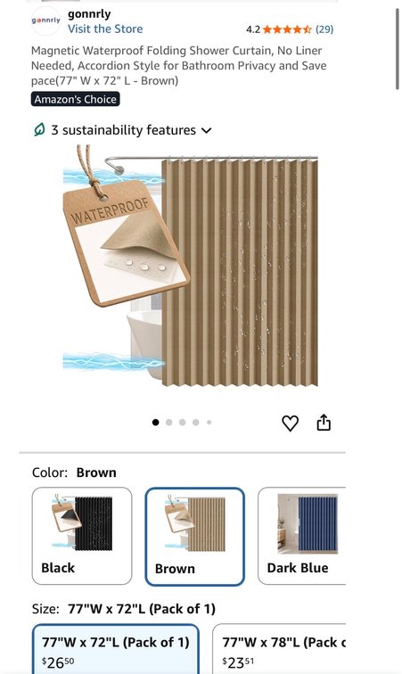 Gonnrly Folding Shower Curtain 77" x 72"- Est. Retail $26.50