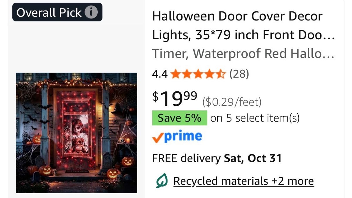 Halloween Door Cover Decor Lights 35x79 In- Est. Retail $19.99