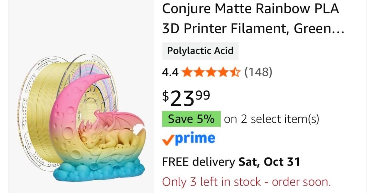 Conjure Matte Rainbow PLA 3D Printer Filament - Est. Retail $23.99