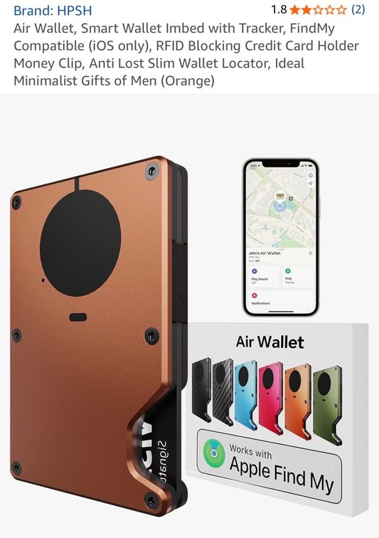 Air Wallet Slim RFID Blocking Smart Wallet, Orange - Est Retail $20