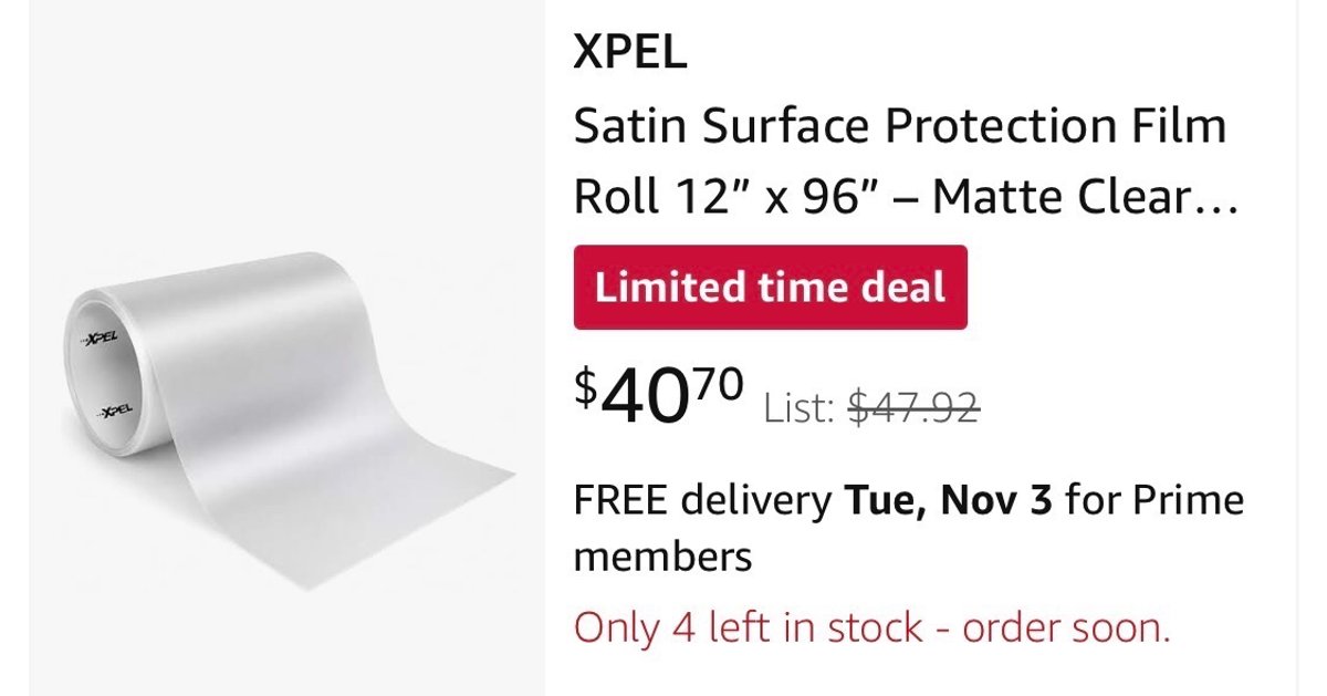 XPEL Satin Surface Protection Film 12" x 96" - Est. Retail $47.92