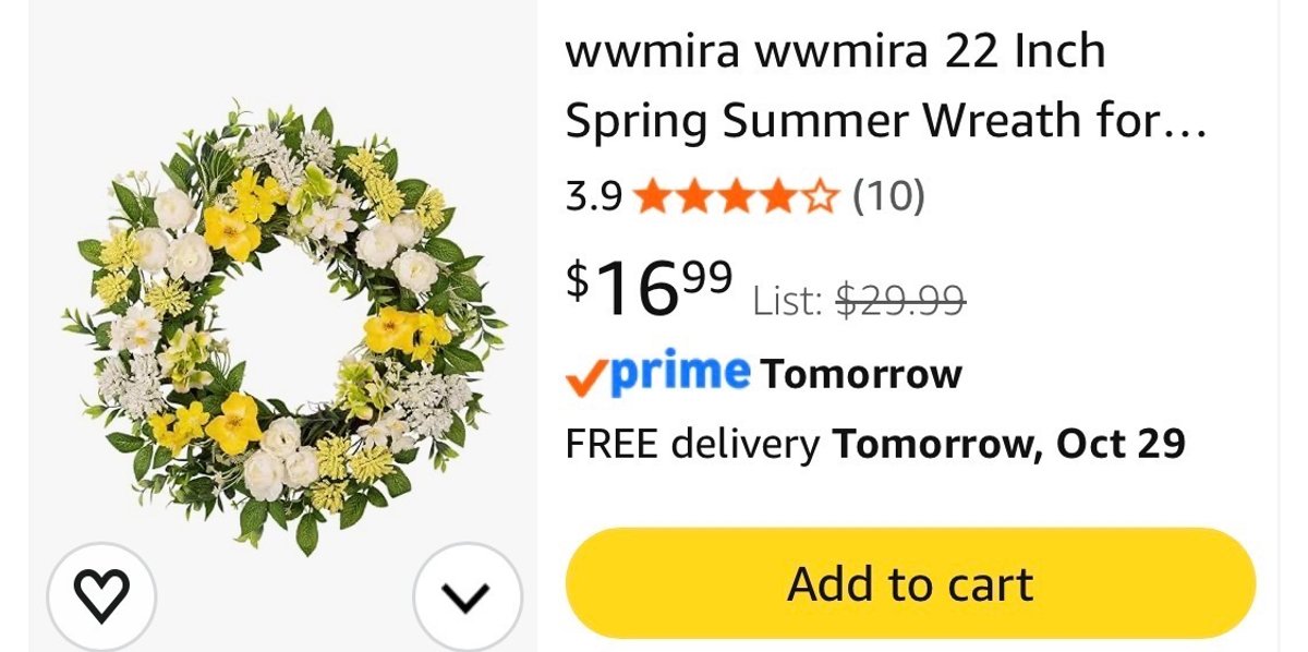 22 Inch Spring Summer Floral Wreath - Est. Retail $29.99
