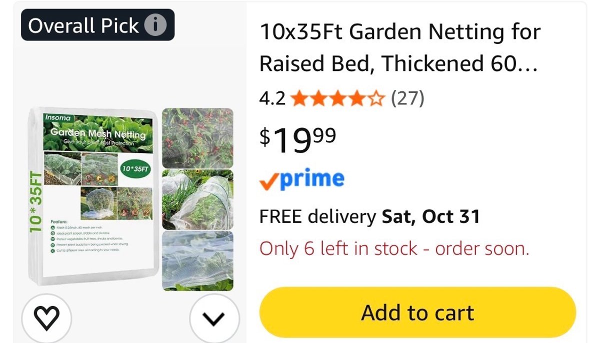 Insoma Garden Mesh Netting, 10 x 35 Ft - Est. Retail $19.99