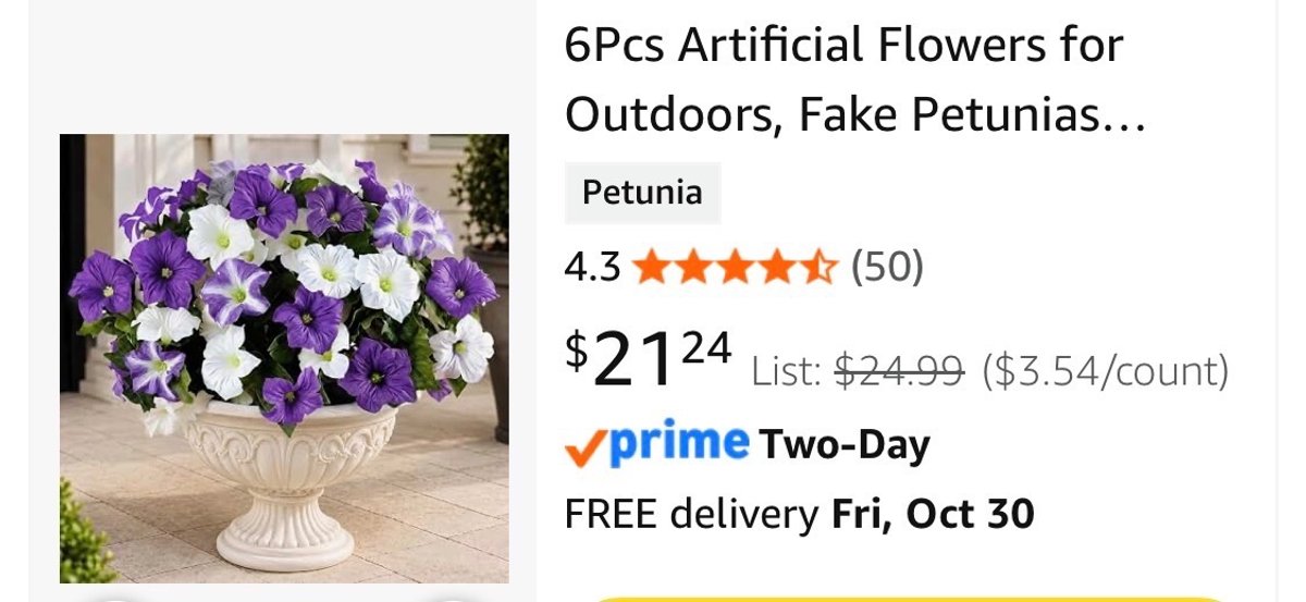 6-Piece Artificial Outdoor Petunia Flowers- Est. Retail $24.99