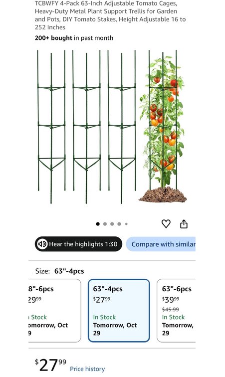 TCBWFY 4-Pack 63-Inch Adjustable Tomato Cages - Est. Retail $28