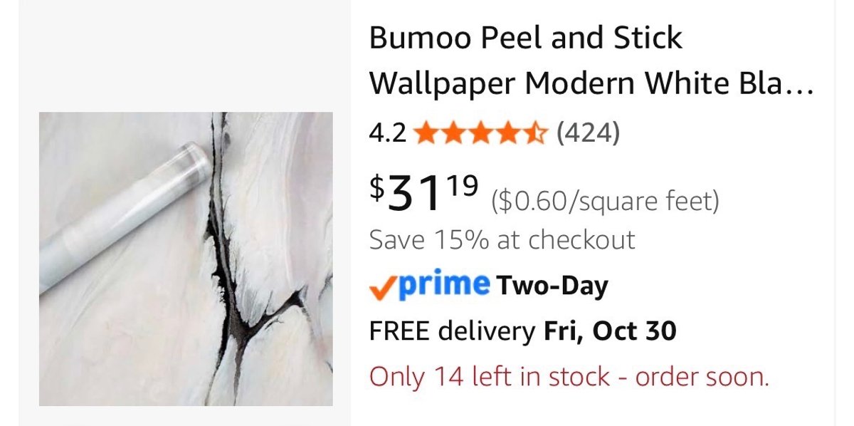 Peel and Stick Marble Wallpaper Roll - Est. Retail $31.19