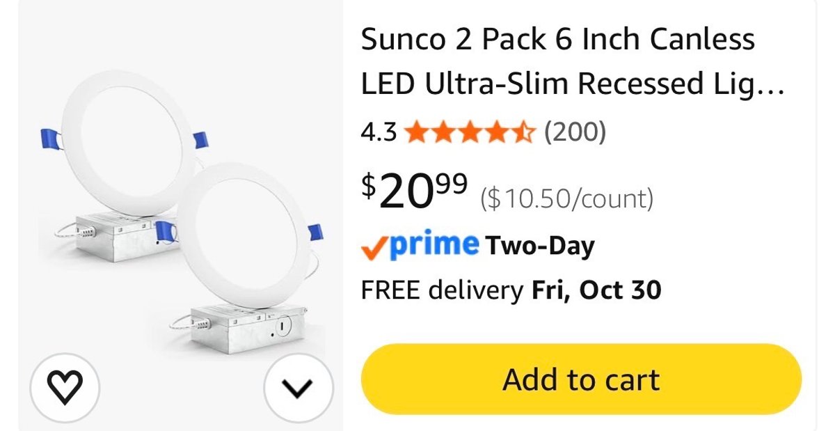 Sunco 6-Inch Canless LED Recessed Lights 2-Pack - Est. Retail $20.99