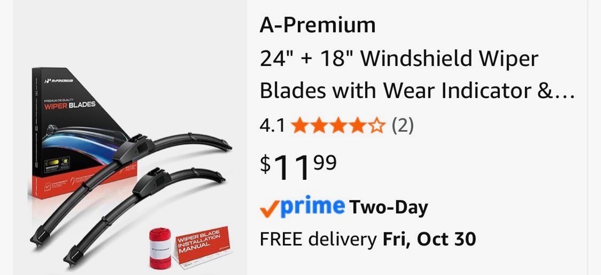 A-Premium Windshield Wiper Blades, 24" & 18"- Est. Retail $11.99