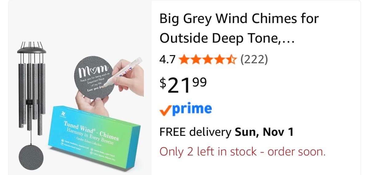 Tuned Wind Grey Wind Chimes- Est. Retail $21.99
