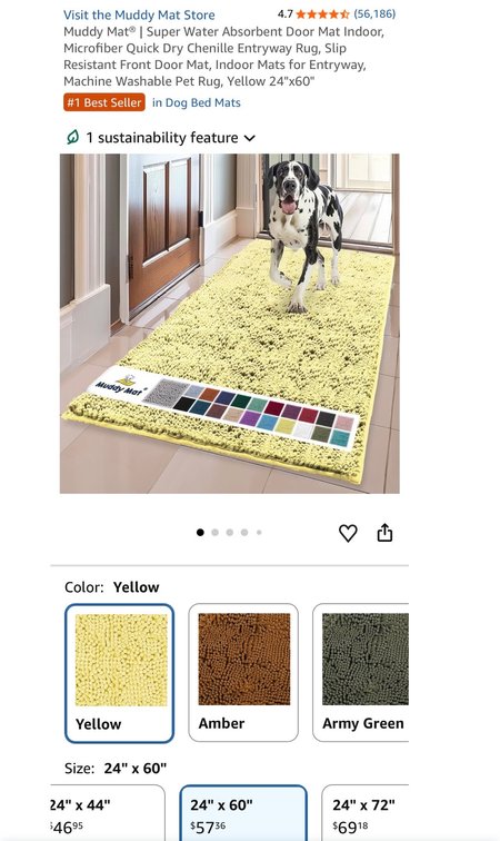 Muddy Mat Yellow Chenille Door Mat, 24 x 60 in - Est Retail $57