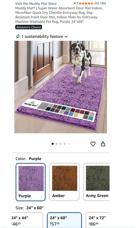 Muddy Mat Chenille Runner Rug 24" x 60"- Est. Retail $57