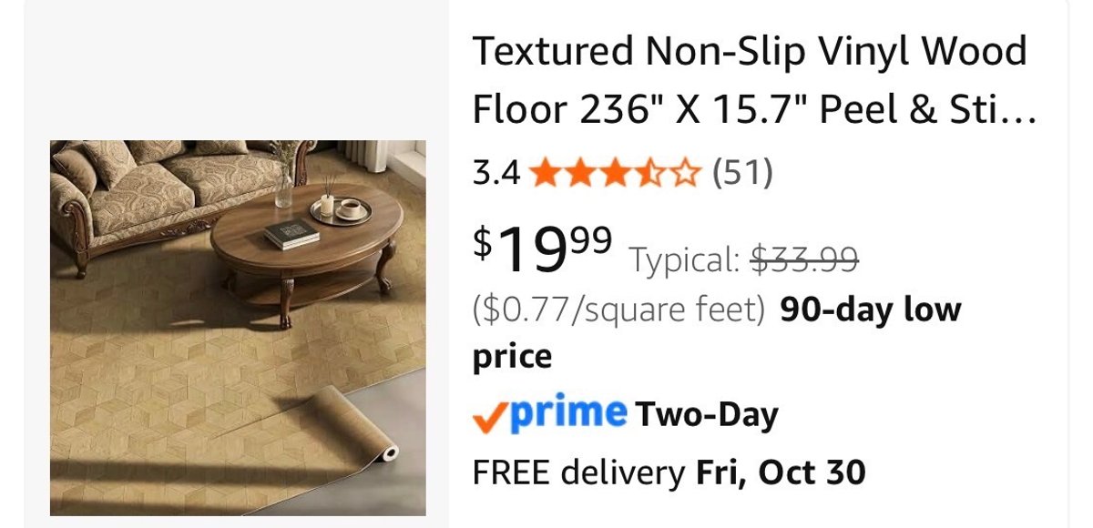 Peel and Stick Vinyl Floor Roll 236" x 15.7"- Est. Retail $34