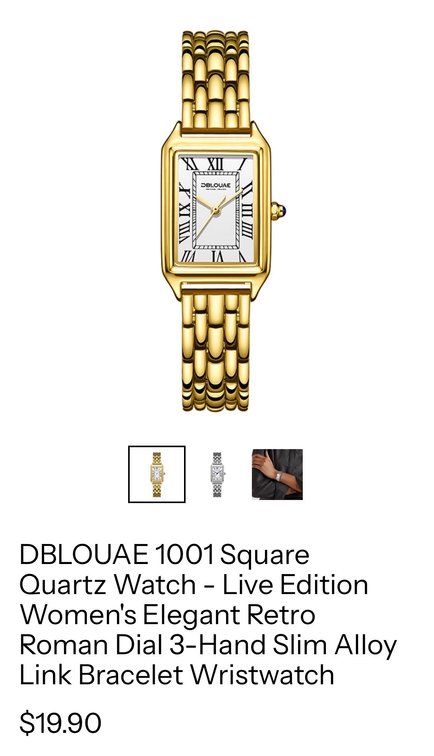 DBLOUAE 1001 Square Quartz Wristwatch - Est. Retail $19.90
