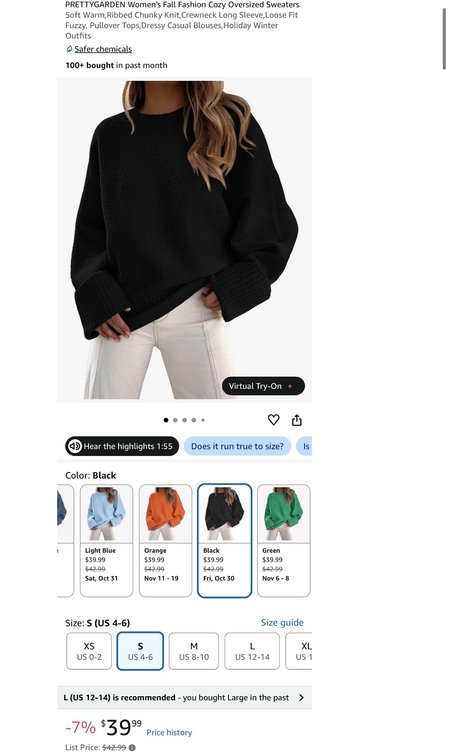 PRETTYGARDEN Women's Black Oversized Knit Sweater, Size S- Est. Retail $42.99