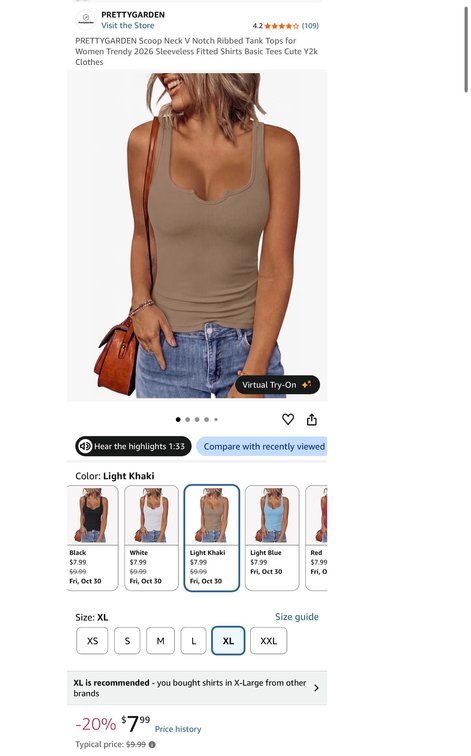 PRETTYGARDEN Ribbed V-Notch Tank Top, Light Khaki, Size XL- Est. Retail $9.99