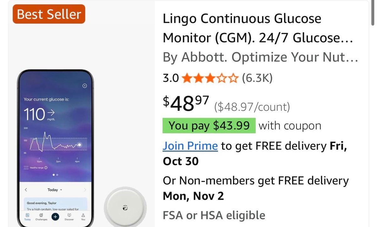 Abbott Lingo Continuous Glucose Monitor Biosensor - Est. Retail $48.97